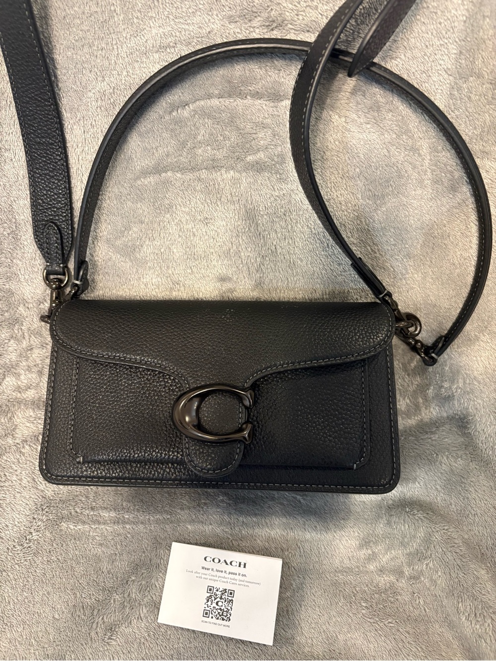 Coach Black Leather Shoulder Bag with Signature C Clasp